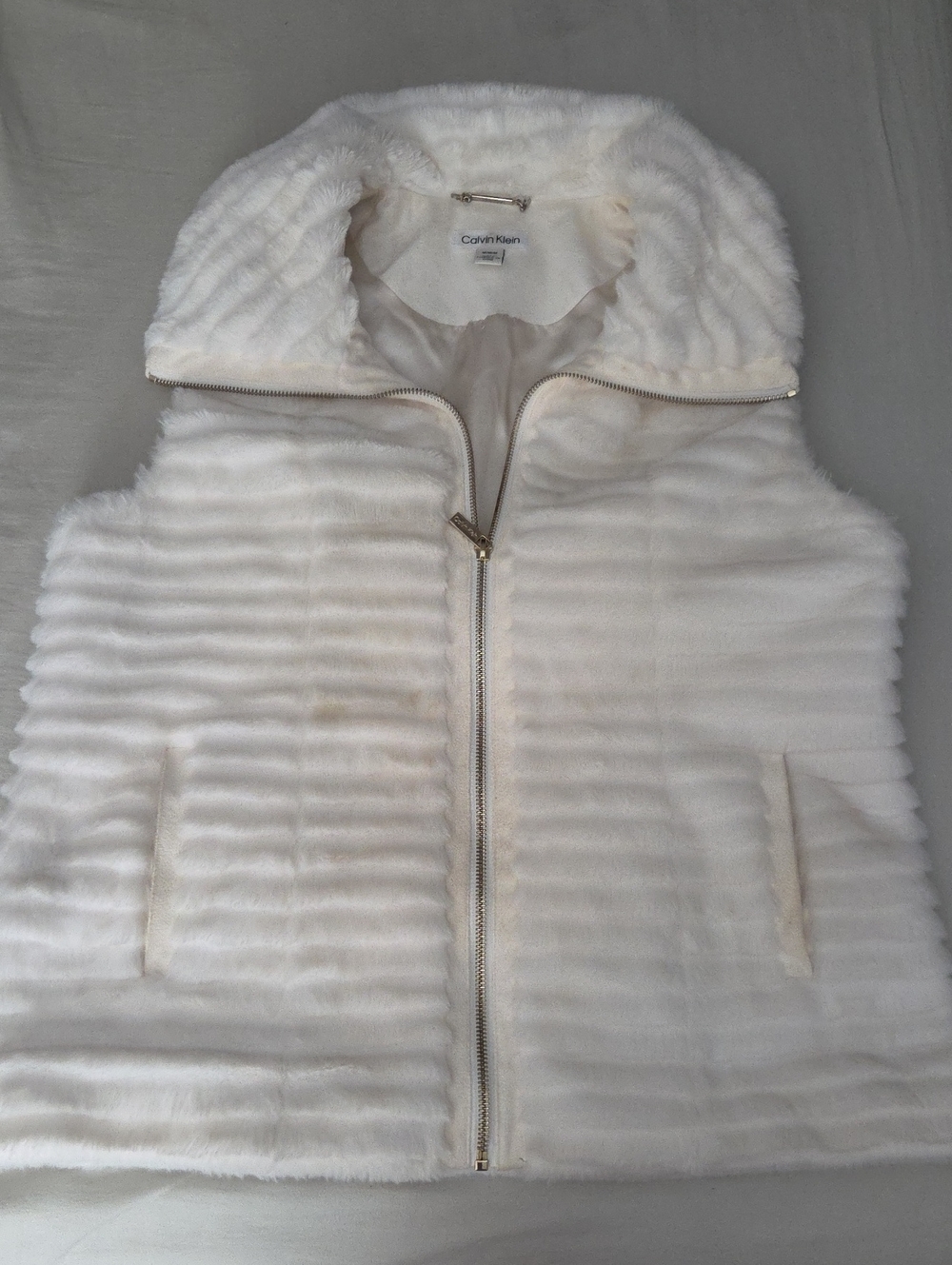 Calvin Klein Cream Faux-Fur Zip-Up Vest